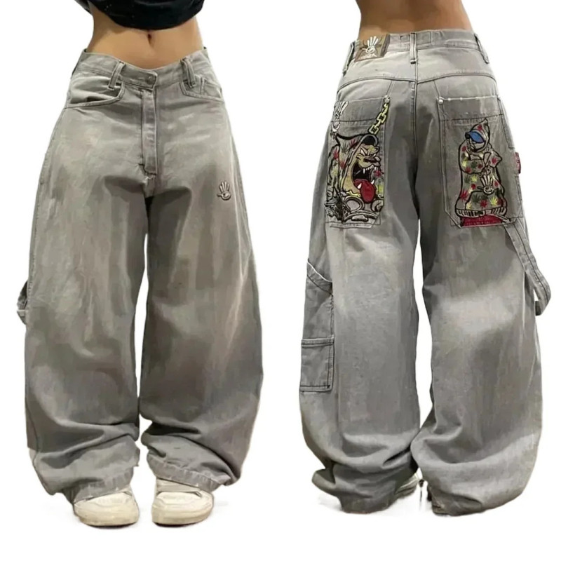 Jeans College gothiques rétro pour femmes, jeans hip hop jeunesse, pantalons à jambes larges droites, jeans Joker unisexes, Y2K 