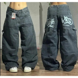 Jeans College gothiques rétro pour femmes, jeans hip hop jeunesse, pantalons à jambes larges droites, jeans Joker unisexes, Y2K 