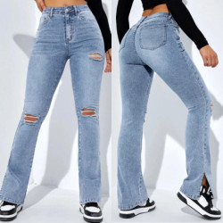 Jean Déchiré Taille Haute pour Femme, Jambes Droites en Denim, Coupe Slim, Mode Décontractée, FjS-2XL, Nouvelle Collection Hiver