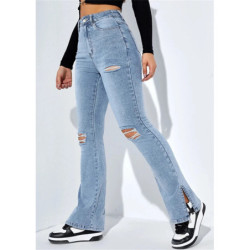 Jean Déchiré Taille Haute pour Femme, Jambes Droites en Denim, Coupe Slim, Mode Décontractée, FjS-2XL, Nouvelle Collection Hiver