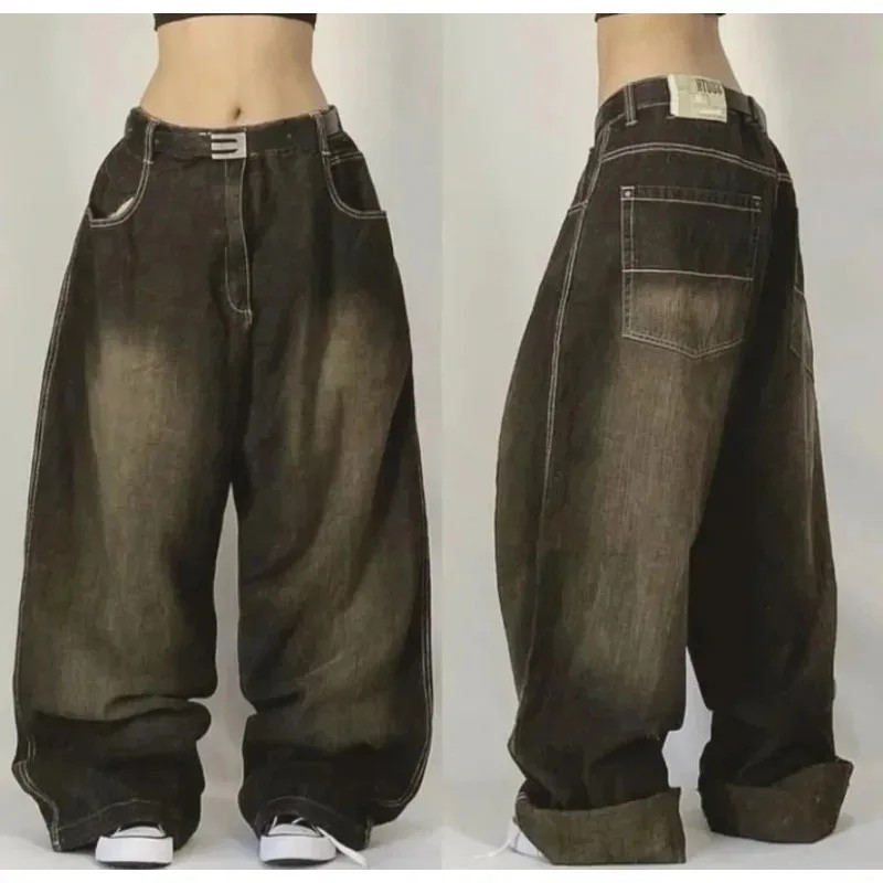 Jeans baggy taille haute à jambe large imprimé, pantalons streetwear, streetwear rétro, hip-hop, vintage, pop, gothique, nouvell