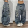 Jeans baggy taille haute à jambe large imprimé, pantalons streetwear, streetwear rétro, hip-hop, vintage, pop, gothique, nouvell