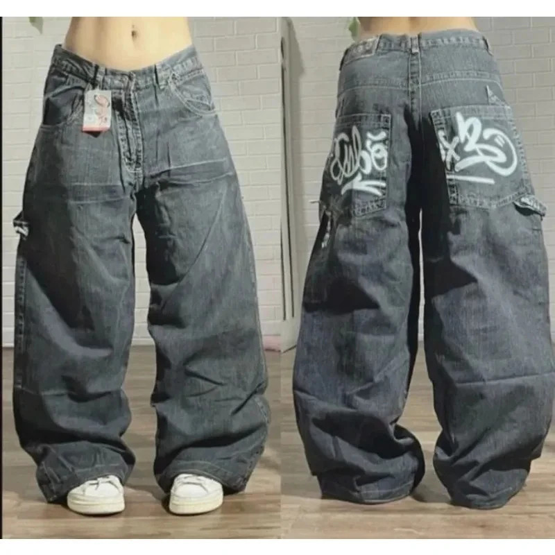 Jeans baggy taille haute à jambe large imprimé, pantalons streetwear, streetwear rétro, hip-hop, vintage, pop, gothique, nouvell