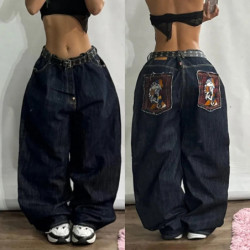 Jeans baggy taille haute à jambe large imprimé, pantalons streetwear, streetwear rétro, hip-hop, vintage, pop, gothique, nouvell