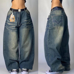 Jeans baggy taille haute à jambe large imprimé, pantalons streetwear, streetwear rétro, hip-hop, vintage, pop, gothique, nouvell