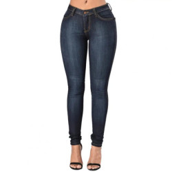 Jean skinny taille moyenne pour femme, super commandé, bleu foncé, pantalon en denim moulant, jambe droite, jegging de levage Bu