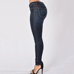 Jean skinny taille moyenne pour femme, super commandé, bleu foncé, pantalon en denim moulant, jambe droite, jegging de levage Bu