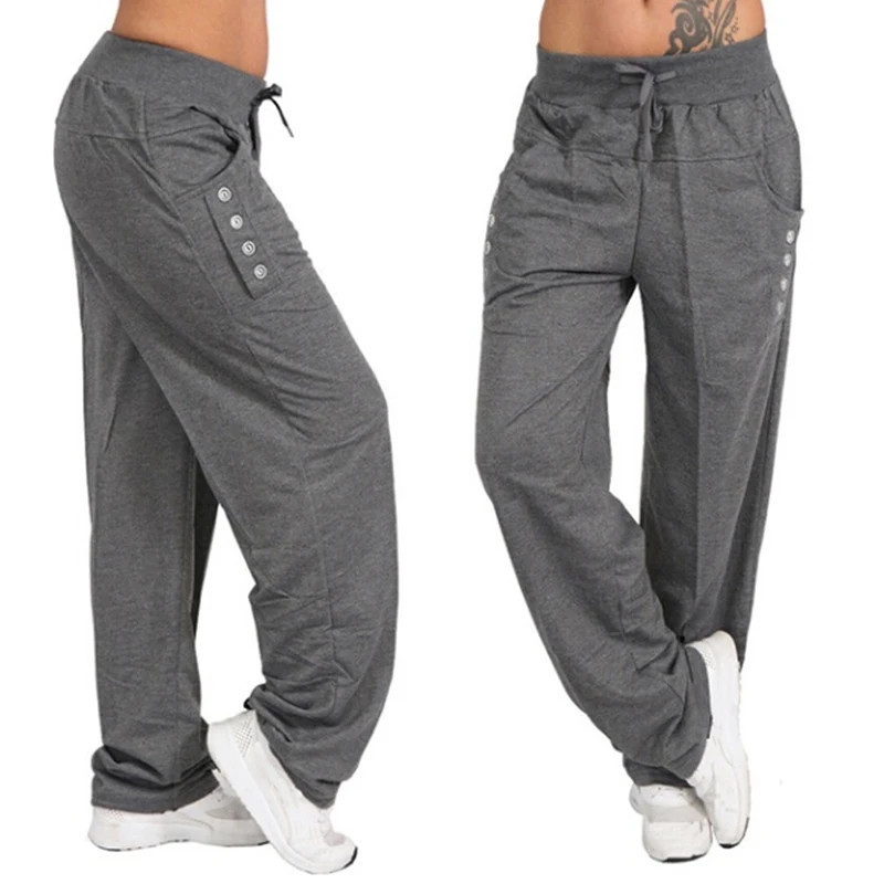 Pantalon de jogging décontracté pour femme, noir, gris, grande taille, printemps, automne, 2023