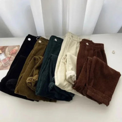 Pantalon en velours côtelé taille haute rétro pour femme, pantalon droit décontracté, pantalon pleine longueur, vêtements d'exté