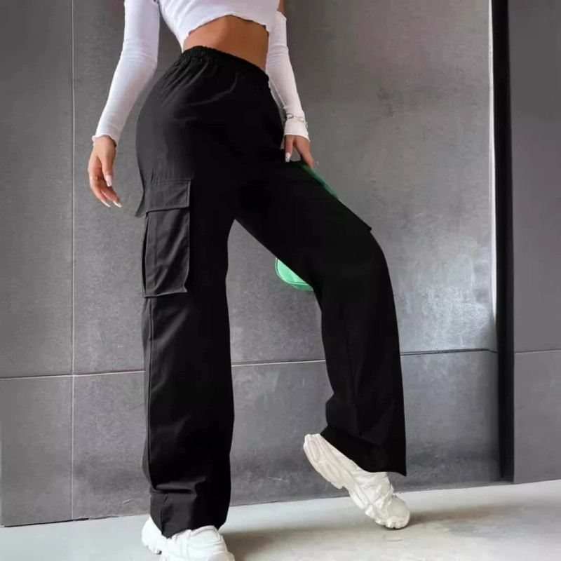 Pantalon de jogging baggy pour femme, pantalon cargo droit chic pour femme, taille haute élastique, élégant et respirant, mode c