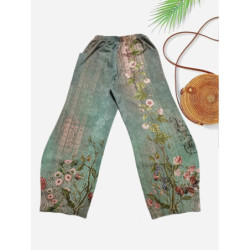 La mode florale a imprimé le pantalon lâche pour l'habillement des femmes Pantalon large de jambe de la poche diagonale des dame