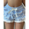 Short de plage en tricot pour femme, taille élastique, volants, batterie superposée, froufrous, Lolita, culotte bouffante Kawaii