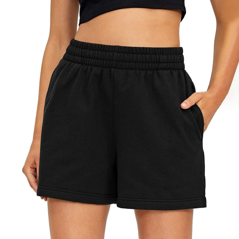 Short de course élastique taille haute avec poches pour femme, short d'été confortable, décontracté