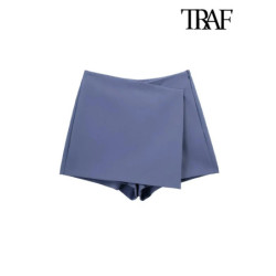 TRAF-Jupe Courte Asymétrique pour Femme, Style Parbones, Vintage, Taille Haute, Fermeture Éclair Latérale