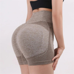 Short de yoga sans couture pour femmes, leggings de gymnastique, collants élastiques, taille haute, pantalon froncé