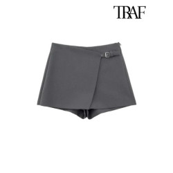 TRAF-Jupes courtes asymétriques avec languette pour femme, taille haute, fermeture éclair latérale, jupe femme, mode