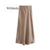 Willshela-Jupe Midi Plissée en Satin pour Femme, Couleur Unie, Vintage, Taille artificiel astique, Chic