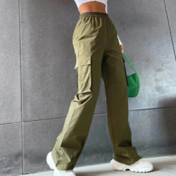 Pantalon Cargo artificiel astique Taille Haute pour Femme, Jogging à Jambes Larges, Baggy, Survêtement Respirant