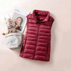 Gilet en duvet ultra léger pour femme, veste en fibre mince, gilet coupe-vent portable pour fille, nouveau, 2024