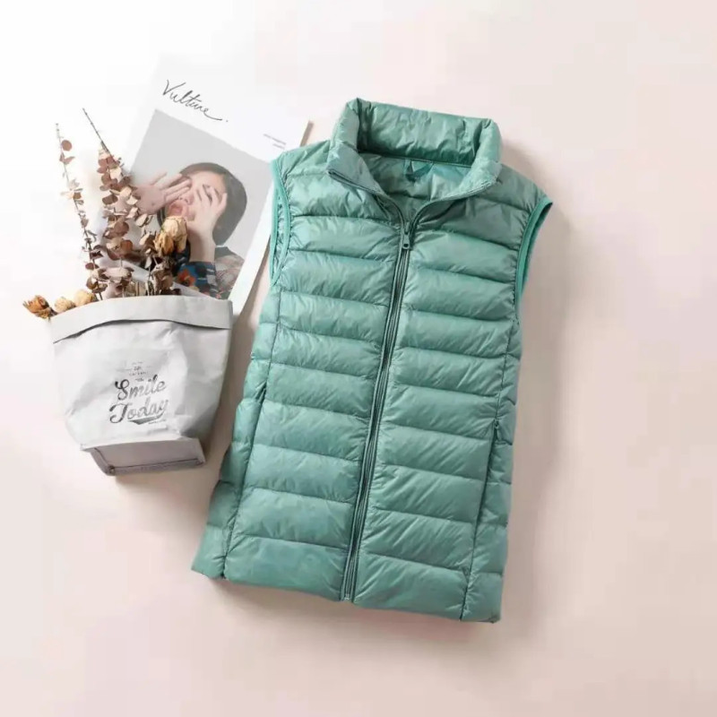 Gilet en duvet ultra léger pour femme, veste en fibre mince, gilet coupe-vent portable pour fille, nouveau, 2024