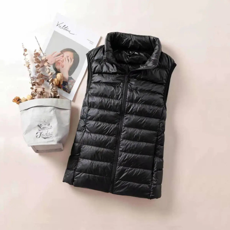 Gilet en duvet ultra léger pour femme, veste en fibre mince, gilet coupe-vent portable pour fille, nouveau, 2024