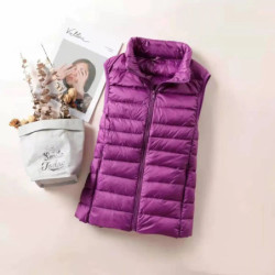 Gilet en duvet ultra léger pour femme, veste en fibre mince, gilet coupe-vent portable pour fille, nouveau, 2024