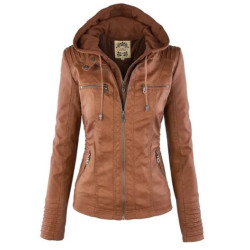 Sweat à capuche Vêtements d'extérieur faux cuir, veste gothique en faux cuir, Femme 2019 Veste moto d'hiver kaki, Manteau veste 