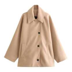 TRAF-Manteau Long en Fausse Laine pour Femme, Parkas Chaudes Décontractées, Manches sulf, Couleur Unie, Automne et Hiver