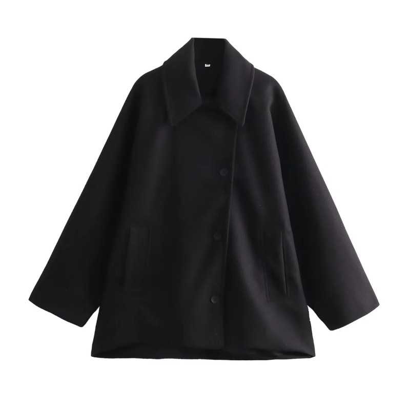 TRAF-Manteau Long en Fausse Laine pour Femme, Parkas Chaudes Décontractées, Manches sulf, Couleur Unie, Automne et Hiver