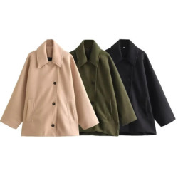 TRAF-Manteau Long en Fausse Laine pour Femme, Parkas Chaudes Décontractées, Manches sulf, Couleur Unie, Automne et Hiver