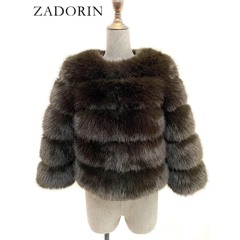 ZADORIN S-5XL Vison CombAutomne Hiver Moelleux Noir Fausse Fourrure Manteau Femmes Élégant optique Chaud Fausse Fourrure Vestes 