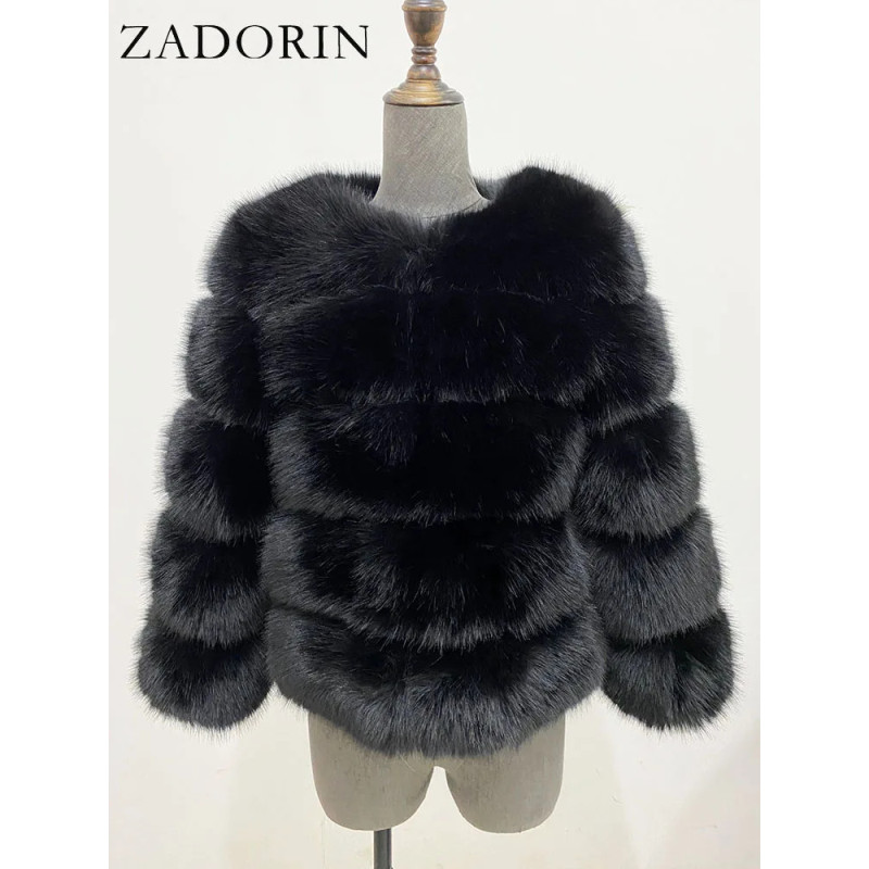 ZADORIN S-5XL Vison CombAutomne Hiver Moelleux Noir Fausse Fourrure Manteau Femmes Élégant optique Chaud Fausse Fourrure Vestes 