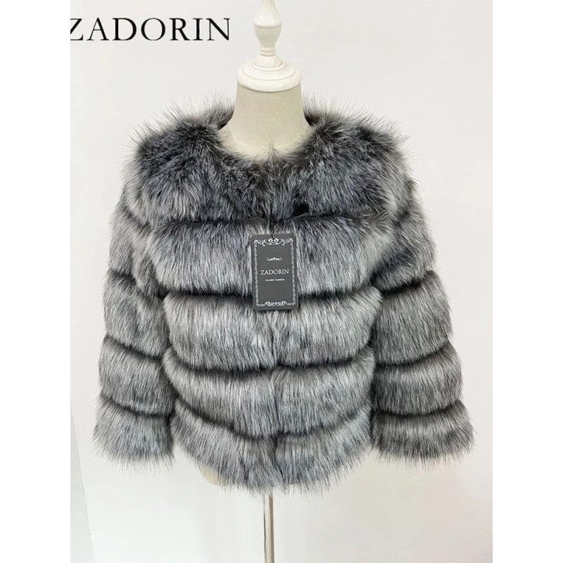 ZADORIN S-5XL Vison CombAutomne Hiver Moelleux Noir Fausse Fourrure Manteau Femmes Élégant optique Chaud Fausse Fourrure Vestes 