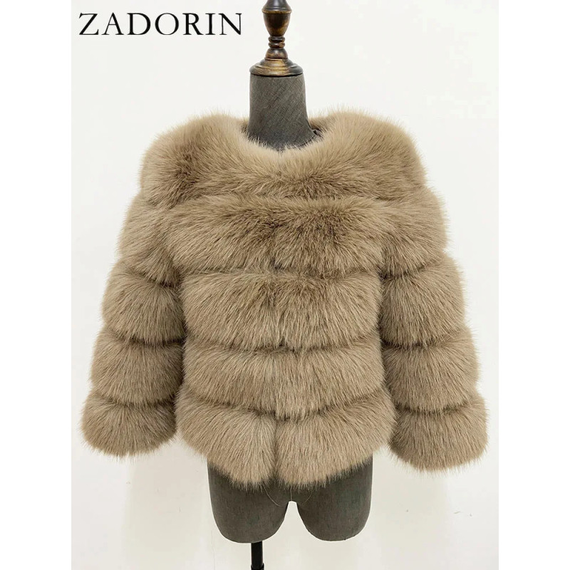 ZADORIN S-5XL Vison CombAutomne Hiver Moelleux Noir Fausse Fourrure Manteau Femmes Élégant optique Chaud Fausse Fourrure Vestes 