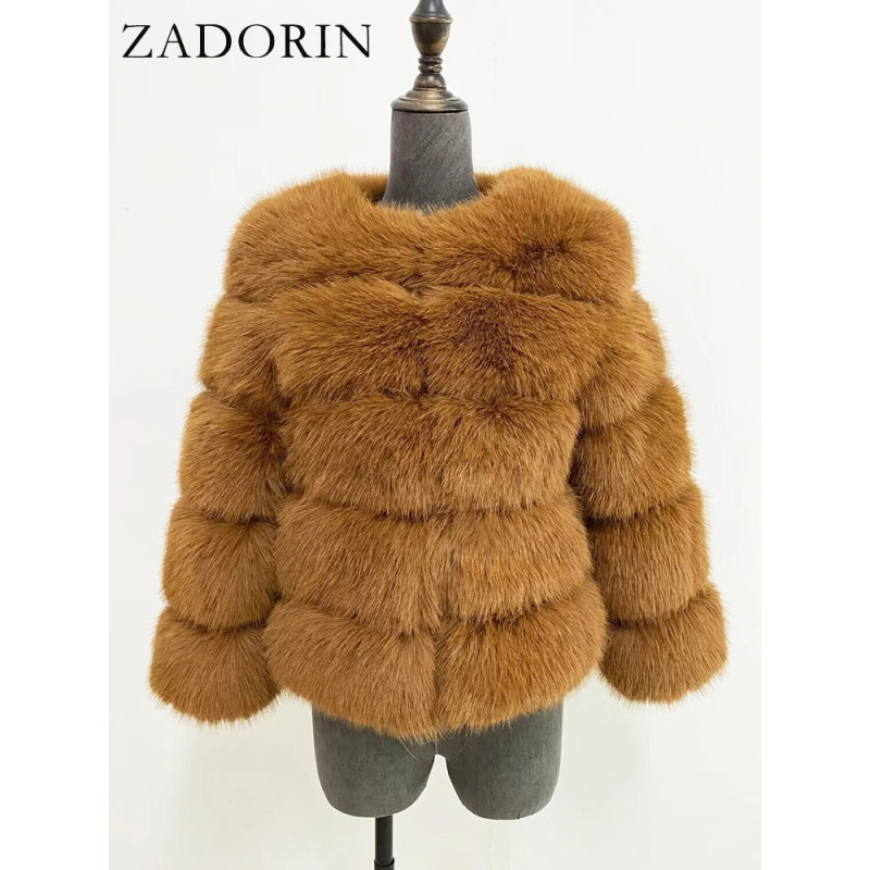 ZADORIN S-5XL Vison CombAutomne Hiver Moelleux Noir Fausse Fourrure Manteau Femmes Élégant optique Chaud Fausse Fourrure Vestes 