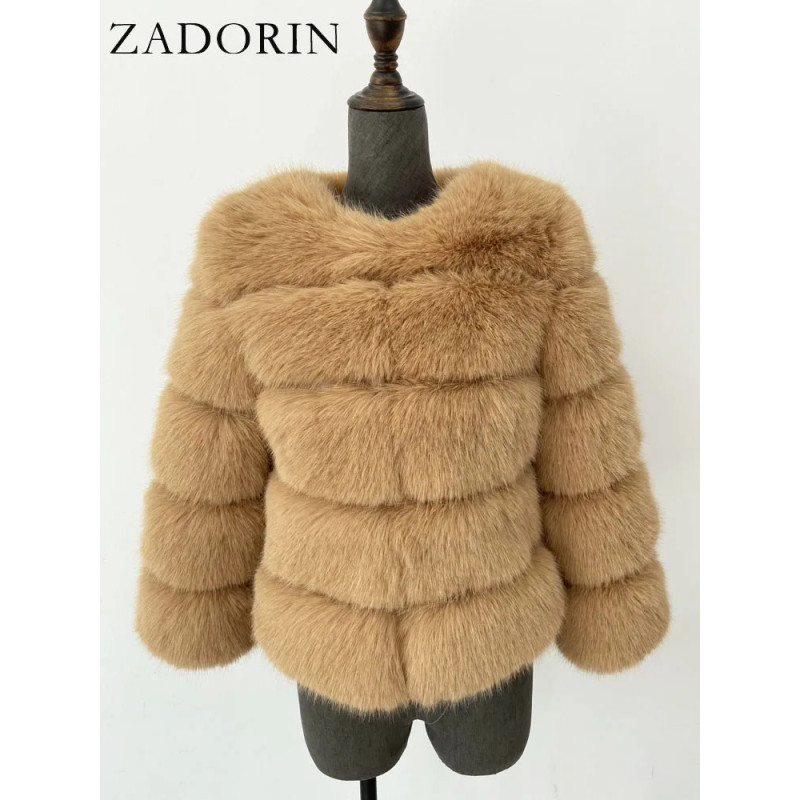 ZADORIN S-5XL Vison CombAutomne Hiver Moelleux Noir Fausse Fourrure Manteau Femmes Élégant optique Chaud Fausse Fourrure Vestes 