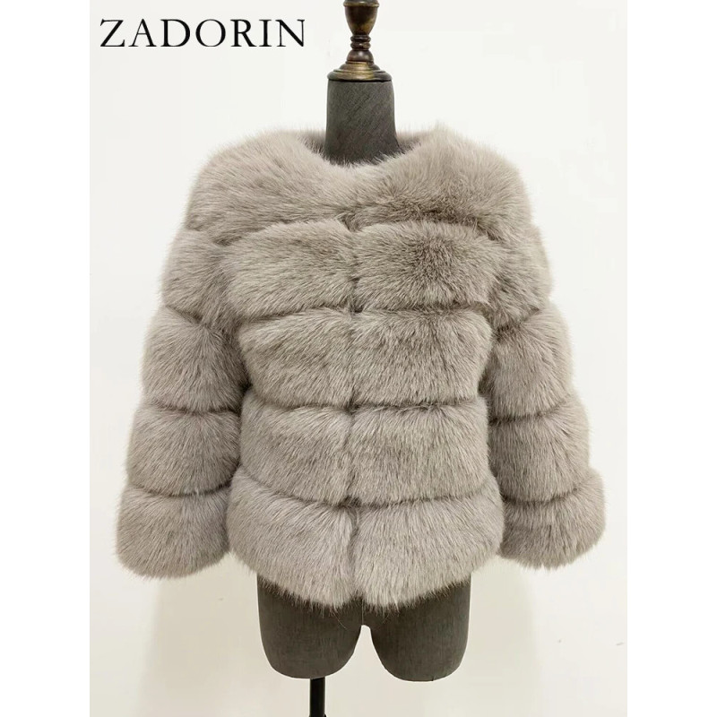 ZADORIN S-5XL Vison CombAutomne Hiver Moelleux Noir Fausse Fourrure Manteau Femmes Élégant optique Chaud Fausse Fourrure Vestes 