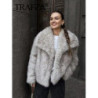 TRAFZA-Veste en Fausse Fourrure pour Femme, Col Rabattu, Manteau à Manches sulf, Streetwear Élégant, Mode Vintage, Automne et Hi