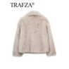 TRAFZA-Veste en Fausse Fourrure pour Femme, Col Rabattu, Manteau à Manches sulf, Streetwear Élégant, Mode Vintage, Automne et Hi