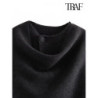 TRAF Women's Fashion Autumn and Winter Chic Scarf Commuter Jacket Long Sleeve Knitted Asymmetric Jacket Sexy Split Hem Loose Sho