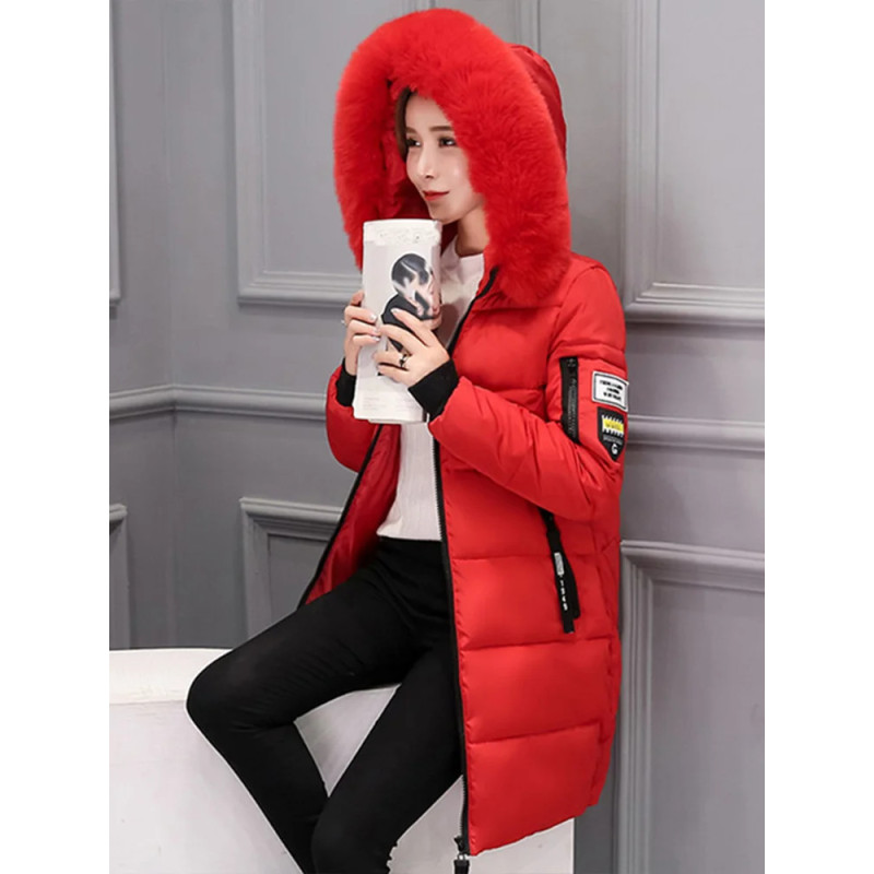 Parka à Capuche avec Col en Fourrure pour Femme, Veste Longue Élégante, Slim, Chaude, Optique, Design de Poches à Fermeture Écla