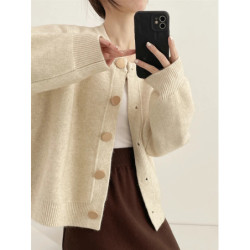 AOSSVIAO-Cardigan à col rond pour femme, couleur unie, simple boutonnage, collection automne hiver