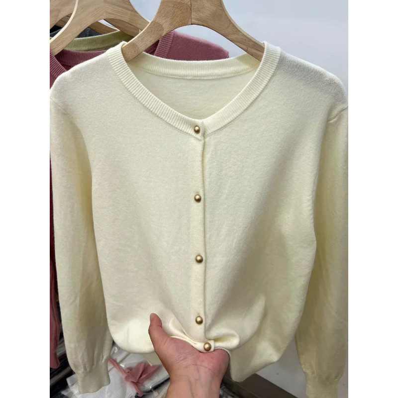 AOSSVIAO-Pull cardigan à manches longues pour femmes, tricots à col rond, vêtements basiques, mode printemps et automne