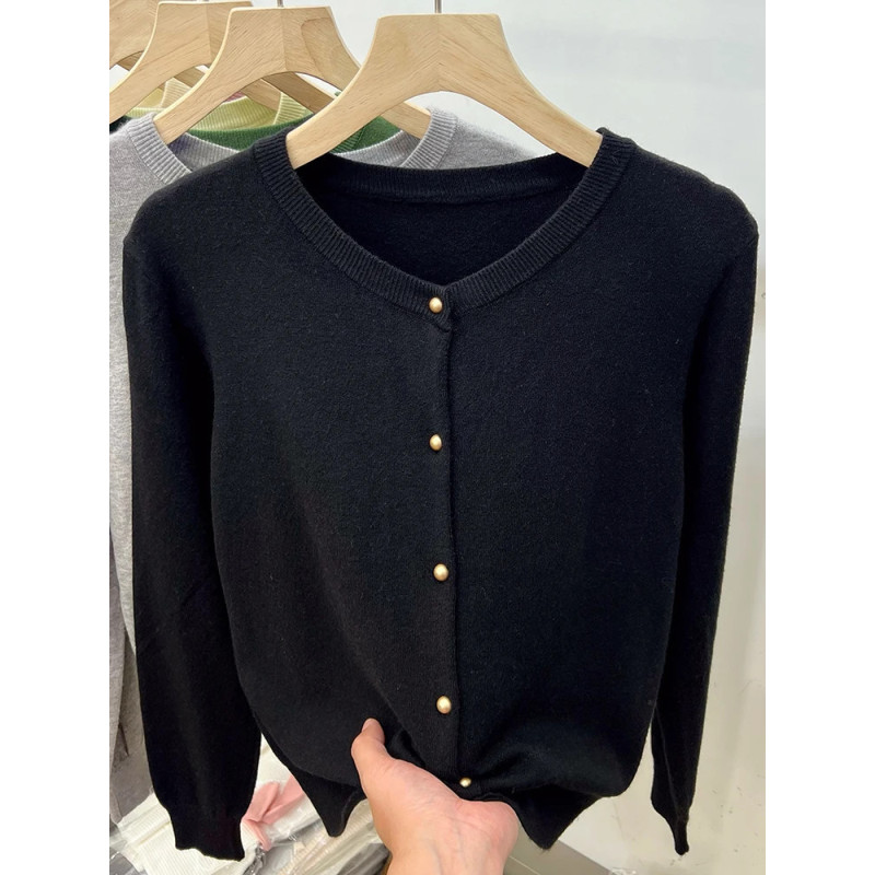 AOSSVIAO-Pull cardigan à manches longues pour femmes, tricots à col rond, vêtements basiques, mode printemps et automne