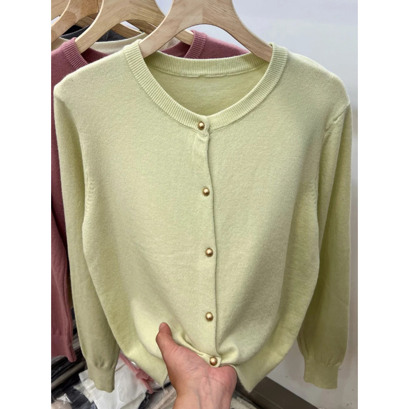 AOSSVIAO-Pull cardigan à manches longues pour femmes, tricots à col rond, vêtements basiques, mode printemps et automne