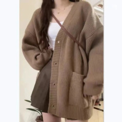 Cardigan à manches longues et col en V pour femmes, pull femme, vestes décontractées, mode automne et hiver