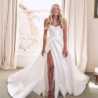 Robe de Mariée en Satin Chic, Tenue à Haute Fente, Plis, Personnalisée, pour Patients, Princesse, Bon Marché, Forme Trapèze