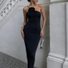 Xeemilo-Robe de Soirée Noire Élégante à Bretelles Obliques, Tenue de Bal, Dos aux, Style Rétro Français