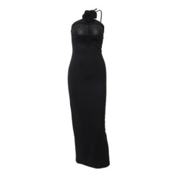 Xeemilo-Robe de Soirée Noire Élégante à Bretelles Obliques, Tenue de Bal, Dos aux, Style Rétro Français