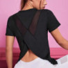 T-shirt de yoga sans couture pour femme, haut court de fitness, chemises d'entraînement athlétiques, vêtements de sport à manche